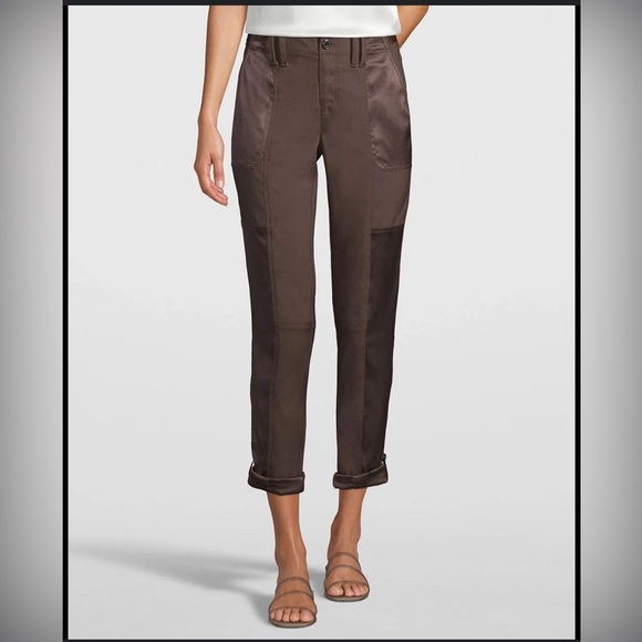 EUC White House Black Market Mid-Rise Utility Straight Crop Pant Brown Size 2 - Picture 1 of 12
